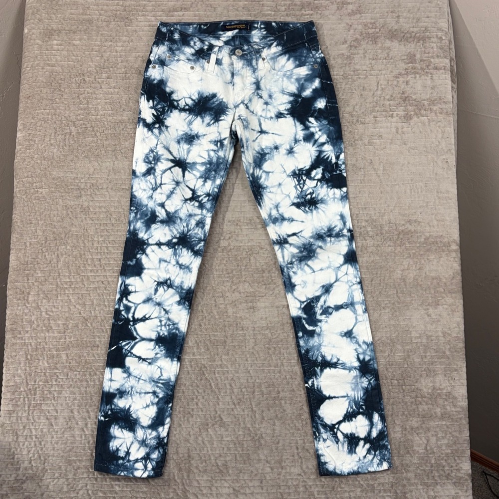 Levis 524 Too Superlow Jeans Womens‎ 3 Medium Tie Dye Blue White Slim Fit Denim
